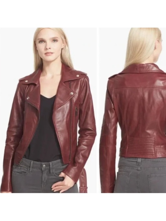 Parker Jackets & Blazers - Parker Belfast Moto  Women's Burgundy Leather Moto Jacket